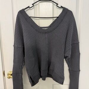 Free People Dark Gray Waffle Knit Top